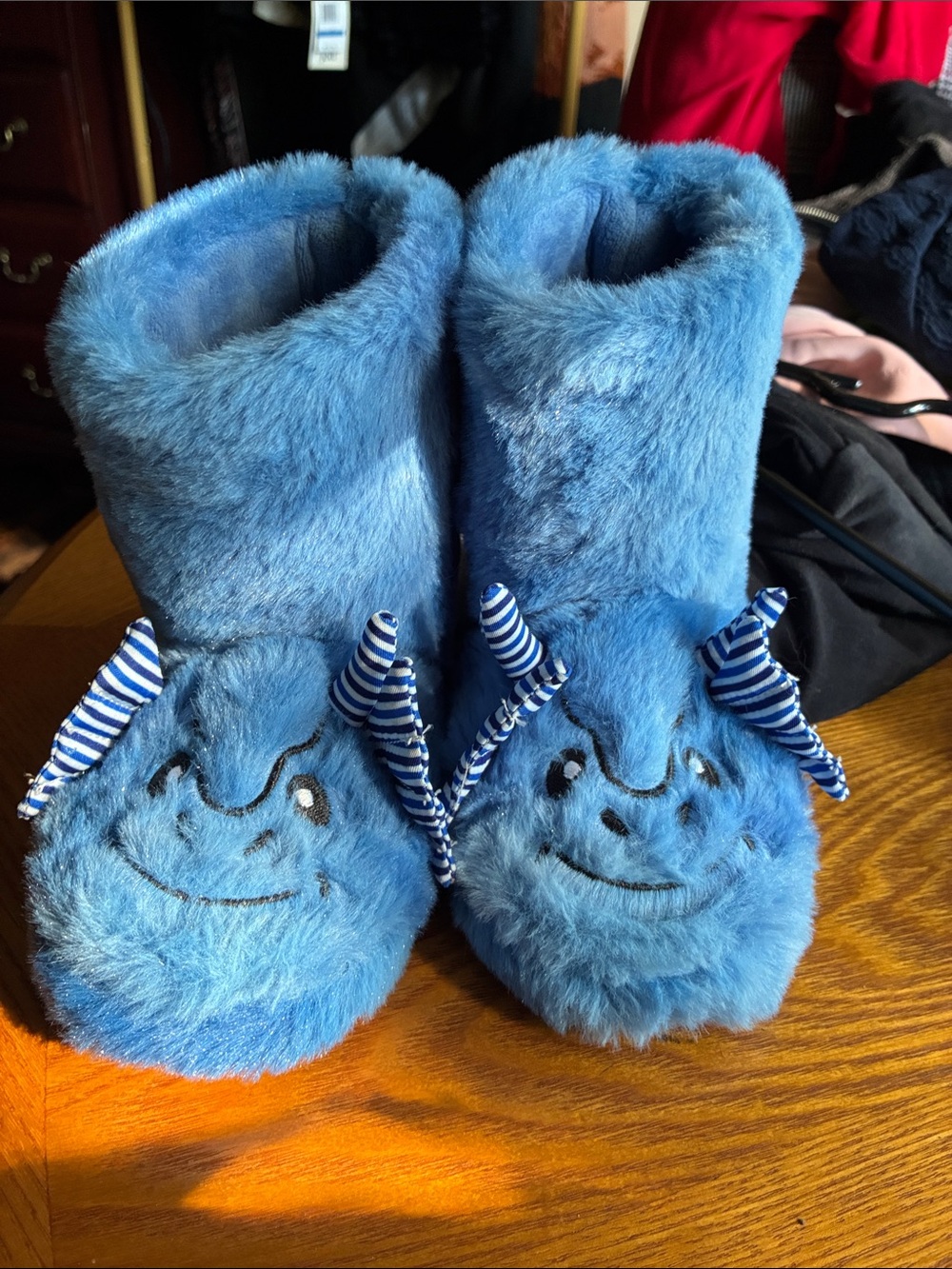 Blue Plush Monster Bootie Slippers for Kids - Cozy Fuzzy Design